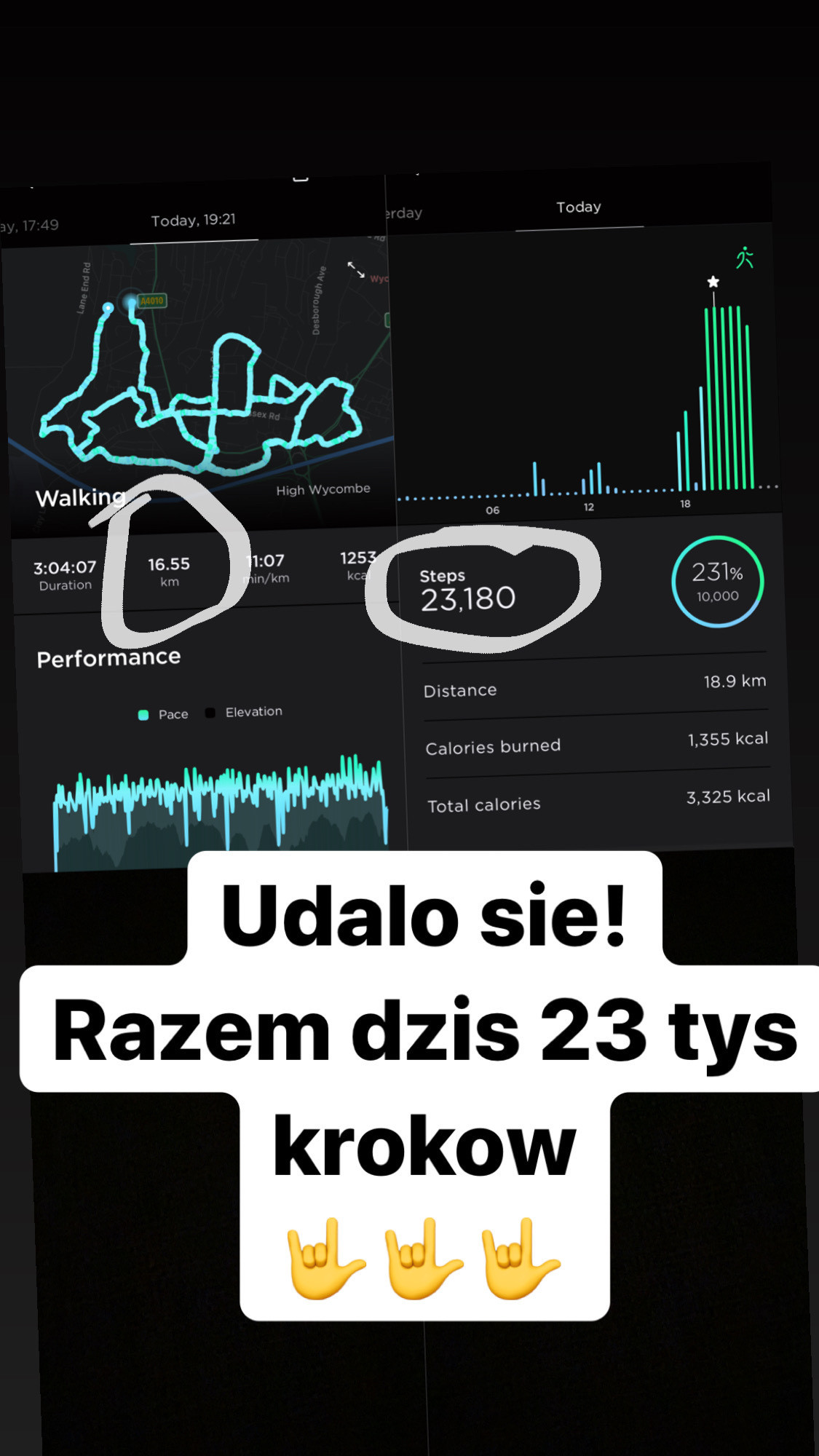 Dzien 17/30 — challenge nr 1 — kolejne 0.76kg w dol! I zrobilem dzis razem 23tys krokow / 19km :D